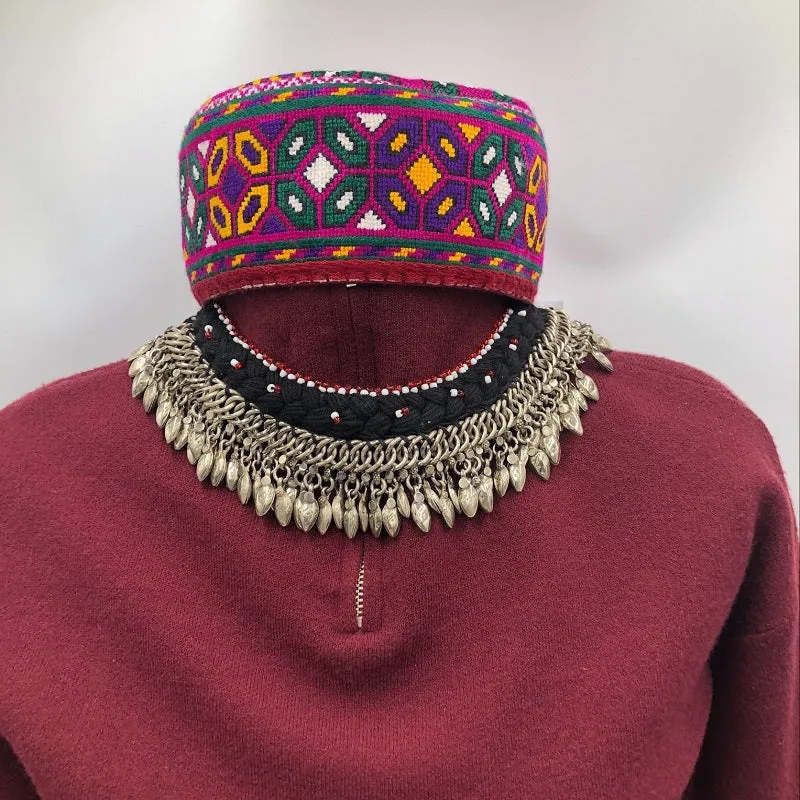 Ethnic Choker Necklace with Silver Metal Heart Beads