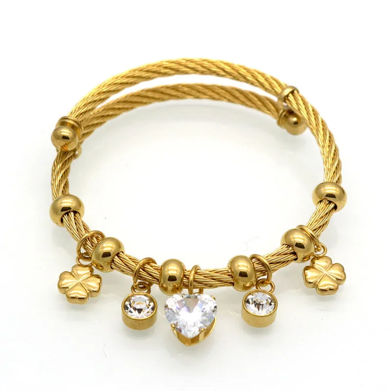 Hot Selling Clover Heart Charm Bracelets & Bangles Gold Bracelets For Women Crystal Bracelet Pulsera Famous Brand Jewellery