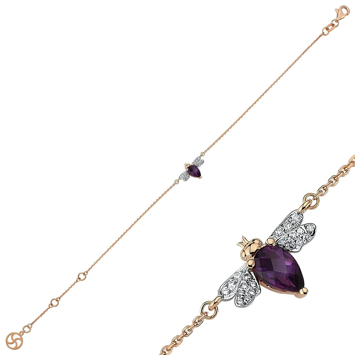 QUEEN BEE BELLA GOLD DIAMOND AMETHYST BRACELET